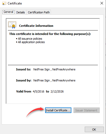 Installing the certificate