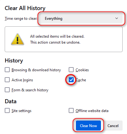 Clear cache in Firefox